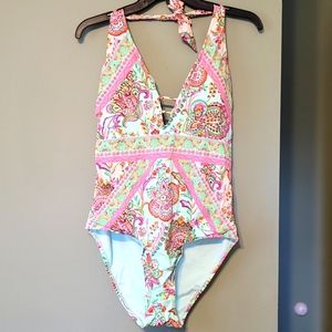 M & S  Green and pink one piece swimsuit. Number 06240691